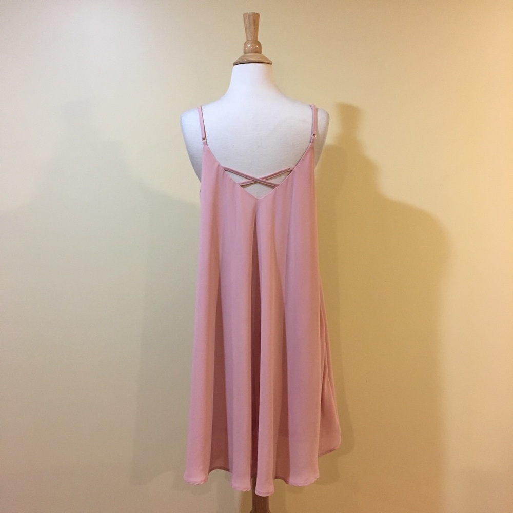 Blush Strappy Criss Cross Back Chiffon Swing Dress - Picture 6 of 7